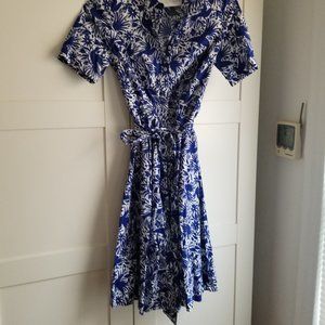 Boden Fit-n-Flare Blue Print Dress 6R